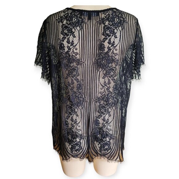 For Love and Lemons Black Semi-Sheer Lace Overlay Top Size L - Picture 5 of 11